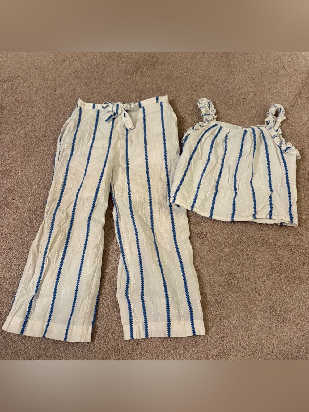 Rachel Zoe Cream and Blue Striped Girls Bottoms and top Set size 6